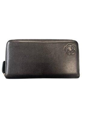 Chanel Wallet Zipper Camellia Black CC Logo Zip Around